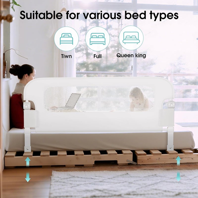 NUTIKAS Baby Bed Rail Guard for Toddlers - 70" Toddler Bed Rails for Twin, Full, Queen, King Bunk Size Bed Swing Down Bedrail Extral Tall Child Safety Side Railing Guards for Kids White - Image 4